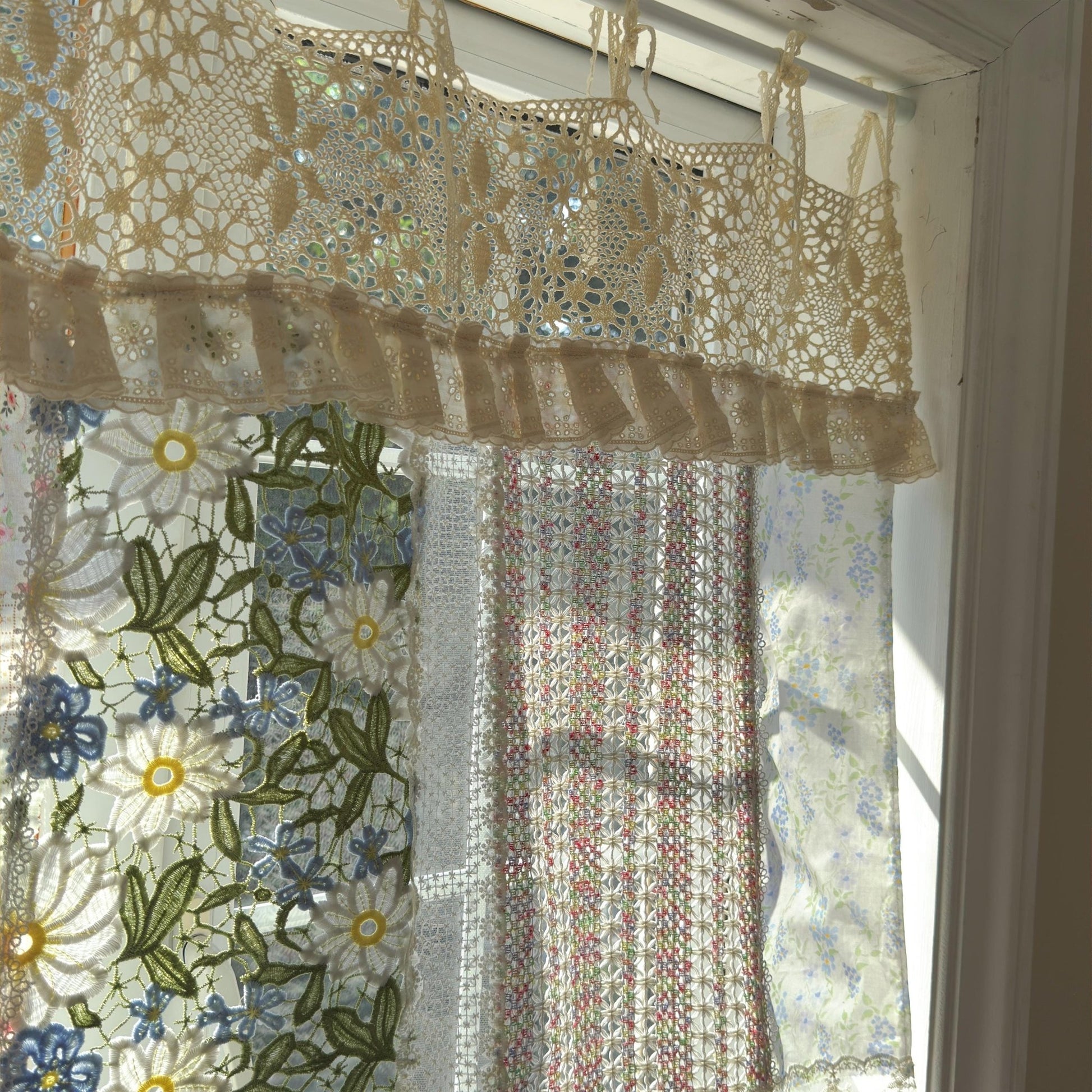 Green Embroidery Floral Vintage Patchwork Curtain - UDreamHome