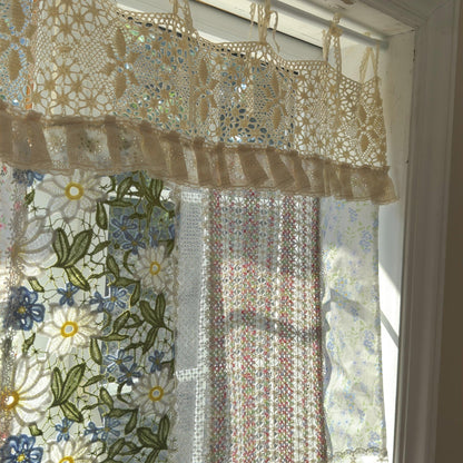 Green Embroidery Floral Vintage Patchwork Curtain - UDreamHome
