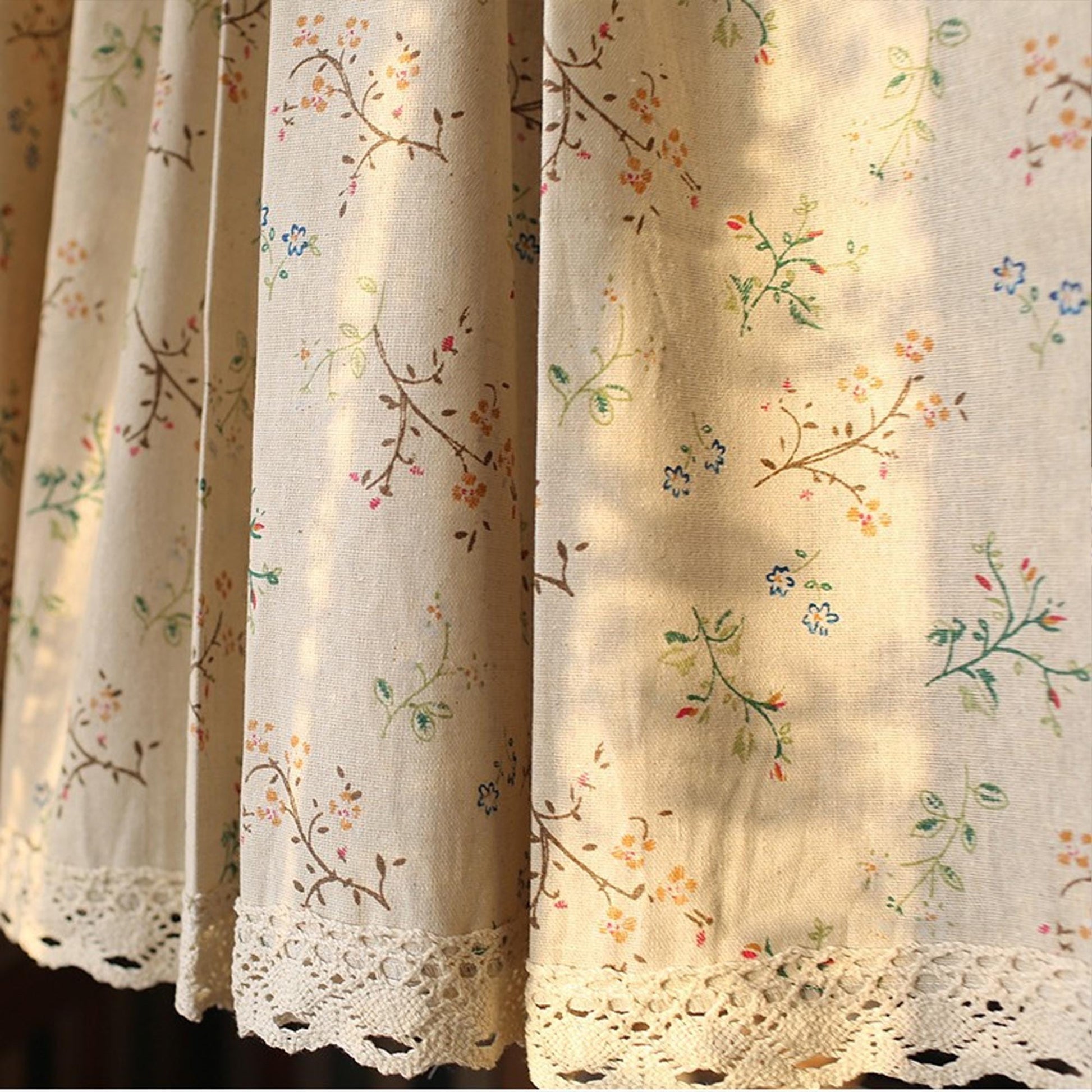 Green Flower Plant Cotton Linen Half Curtains - UDreamHome