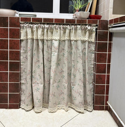 Green Flower Plant Cotton Linen Half Curtains - UDreamHome