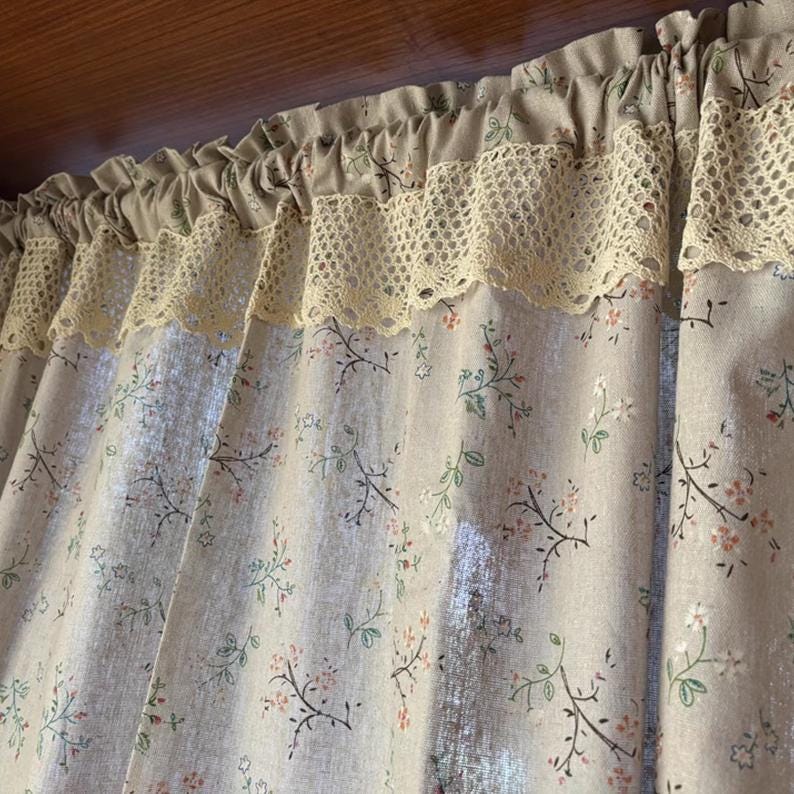 Green Flower Plant Cotton Linen Half Curtains - UDreamHome