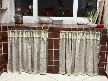 Green Flower Plant Cotton Linen Half Curtains - UDreamHome