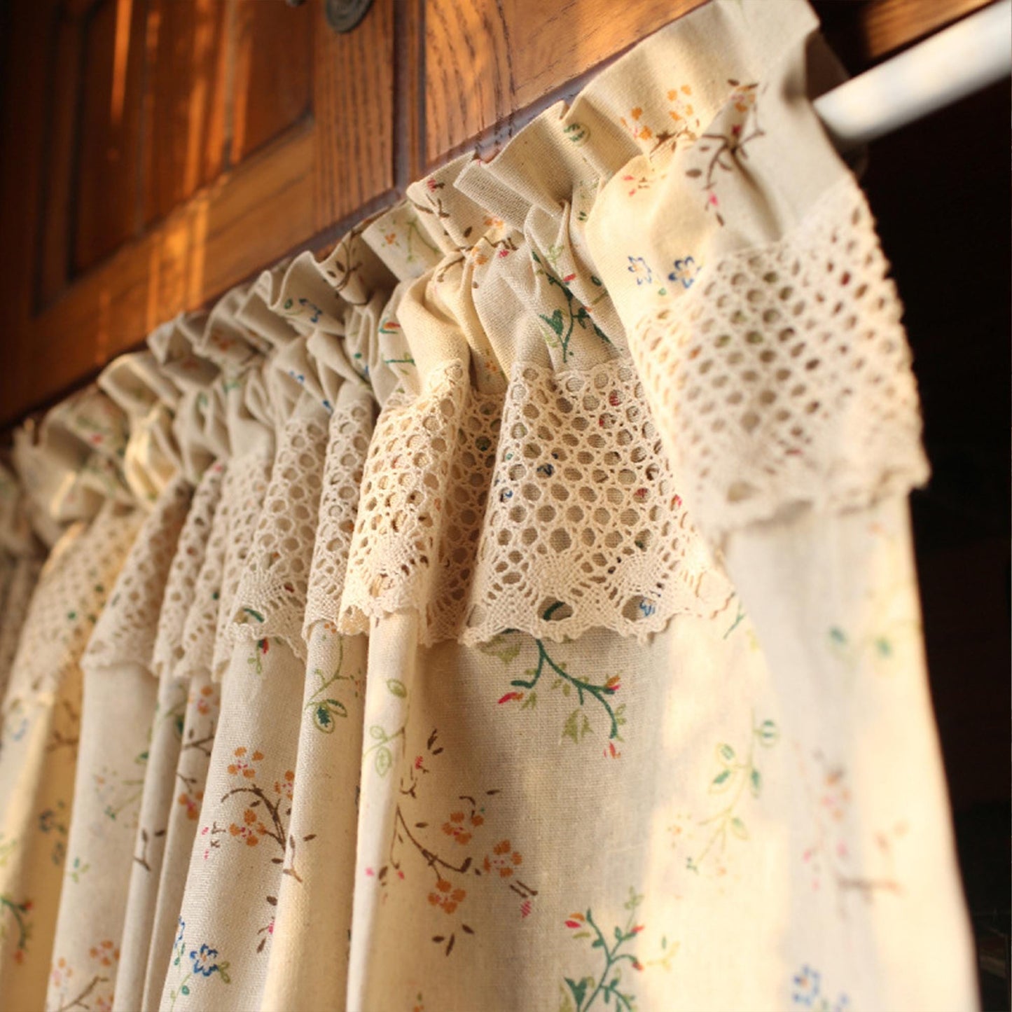 Green Flower Plant Cotton Linen Half Curtains - UDreamHome