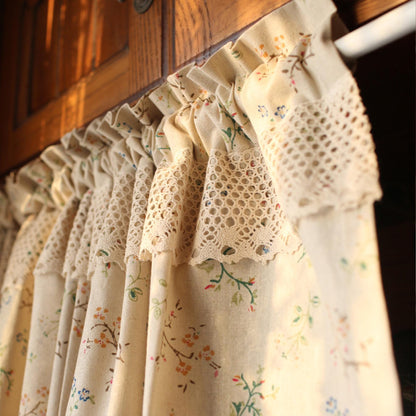 Green Flower Plant Cotton Linen Half Curtains - UDreamHome