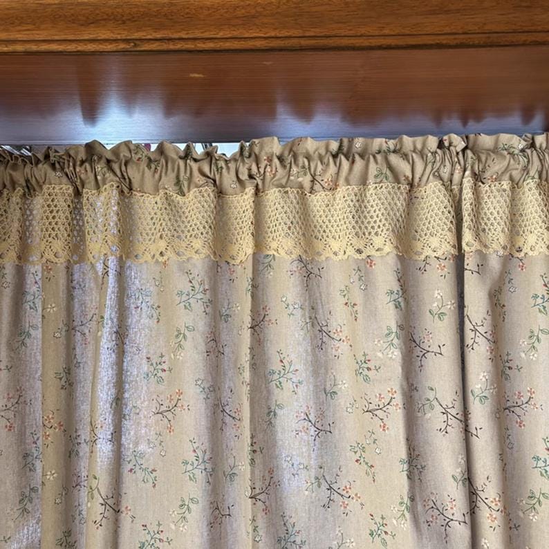 Green Flower Plant Cotton Linen Half Curtains - UDreamHome