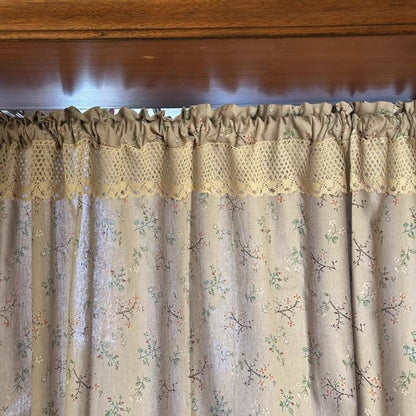 Green Flower Plant Cotton Linen Half Curtains - UDreamHome