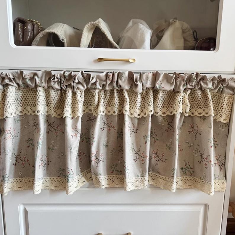 Green Flower Plant Cotton Linen Half Curtains - UDreamHome