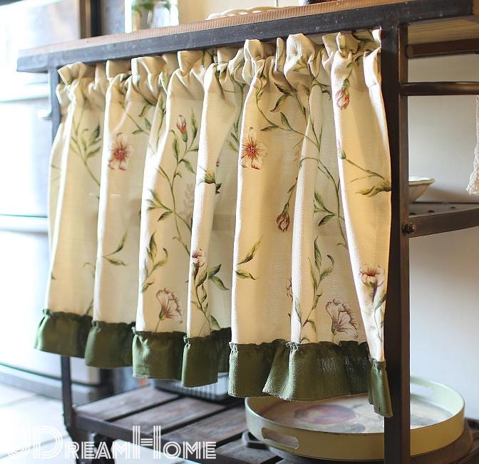 Green Leaves Short Curtains with Ruffle Edges - UDreamHome