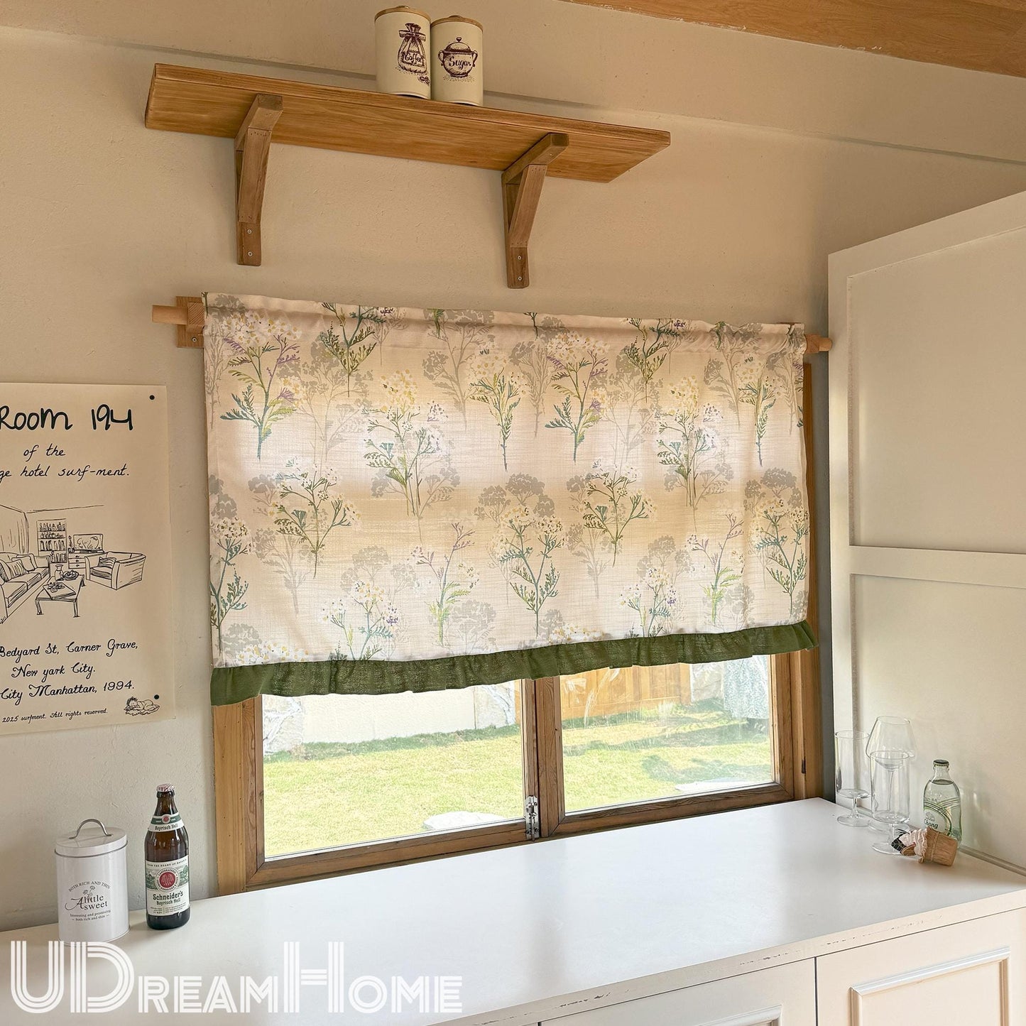 Green Leaves Short Curtains with Ruffle Edges - UDreamHome