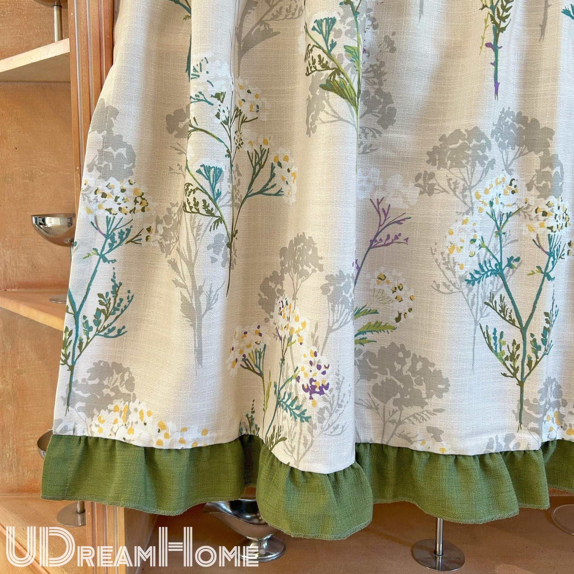 Green Leaves Short Curtains with Ruffle Edges - UDreamHome