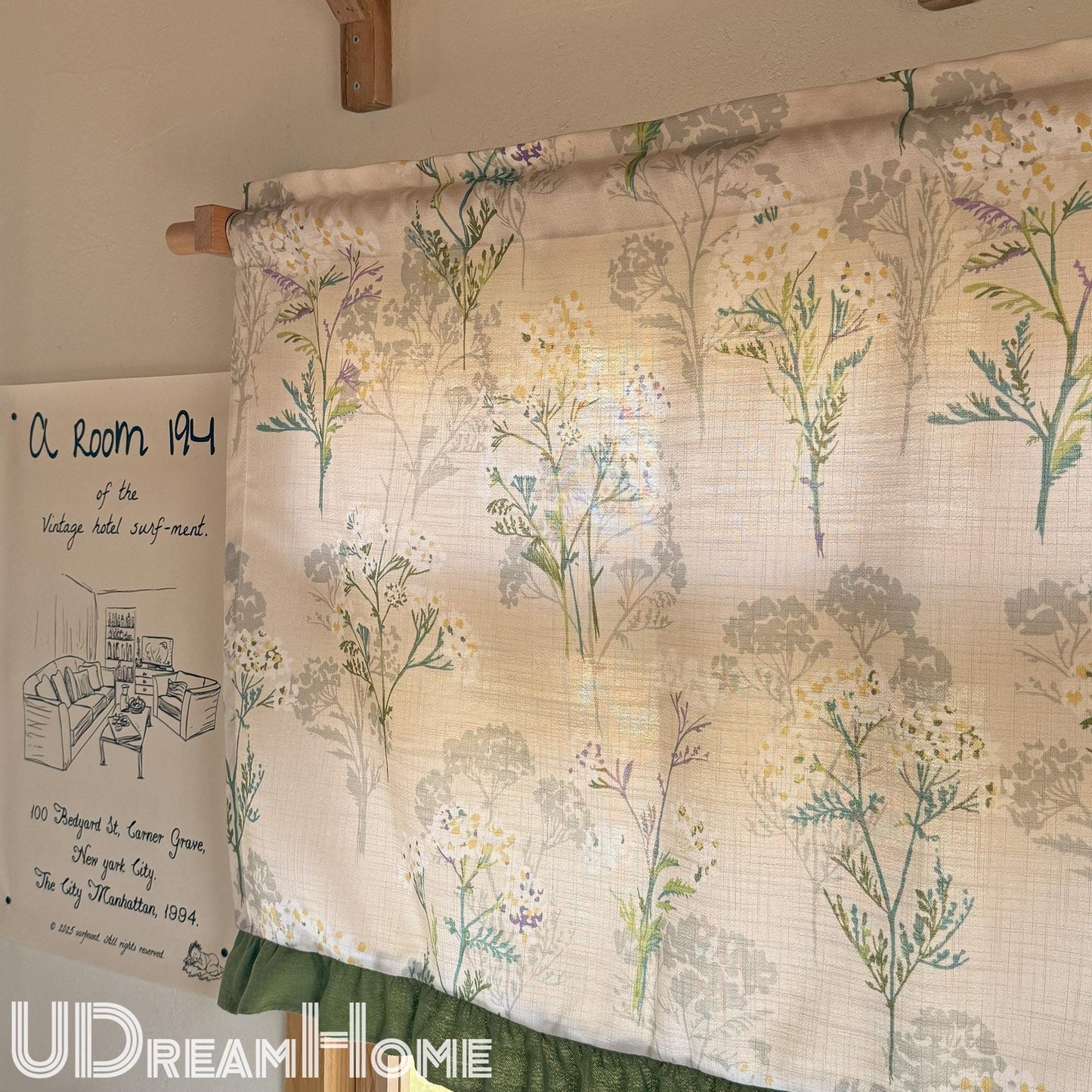 Green Leaves Short Curtains with Ruffle Edges - UDreamHome