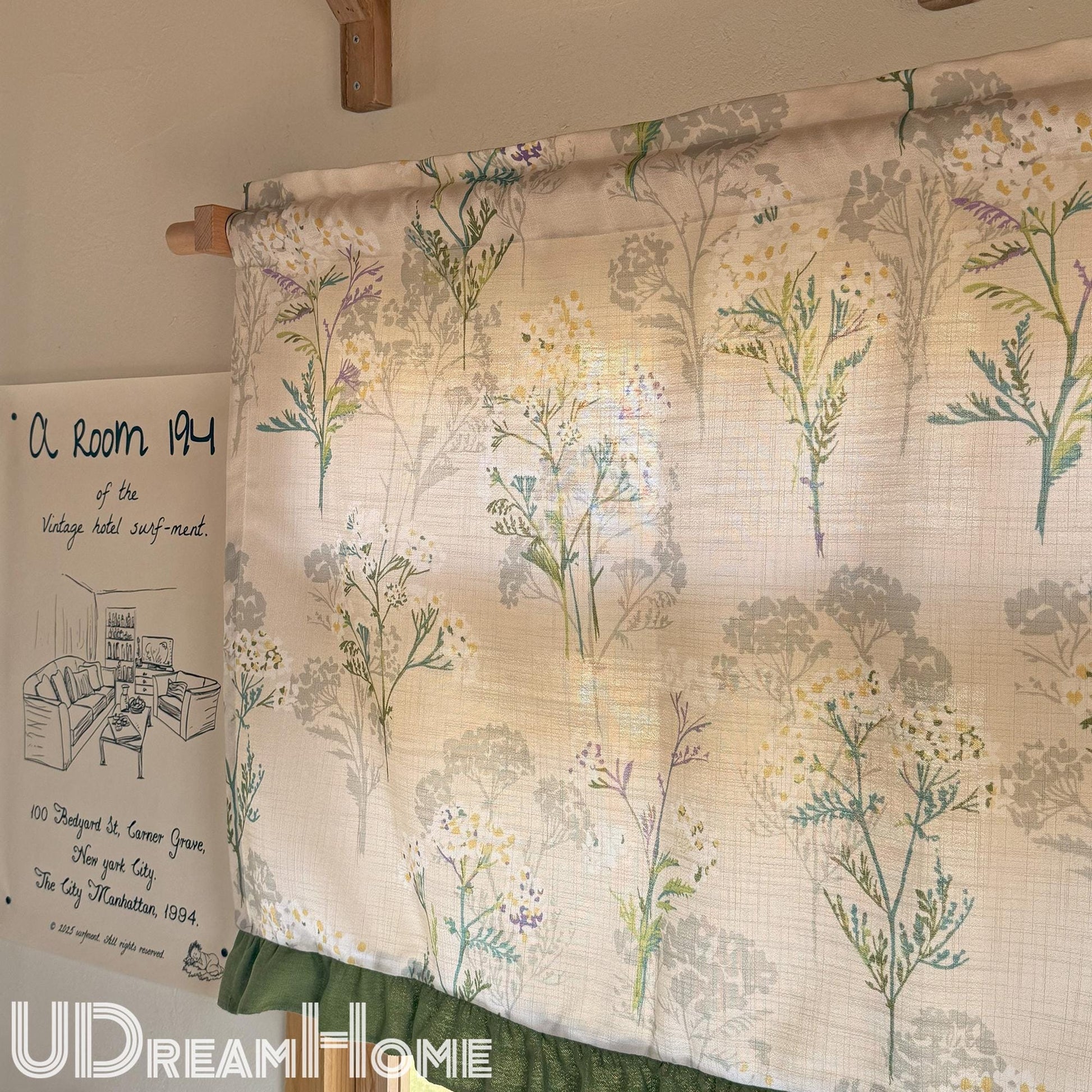 Green Leaves Short Curtains with Ruffle Edges - UDreamHome