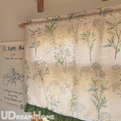 Green Leaves Short Curtains with Ruffle Edges - UDreamHome