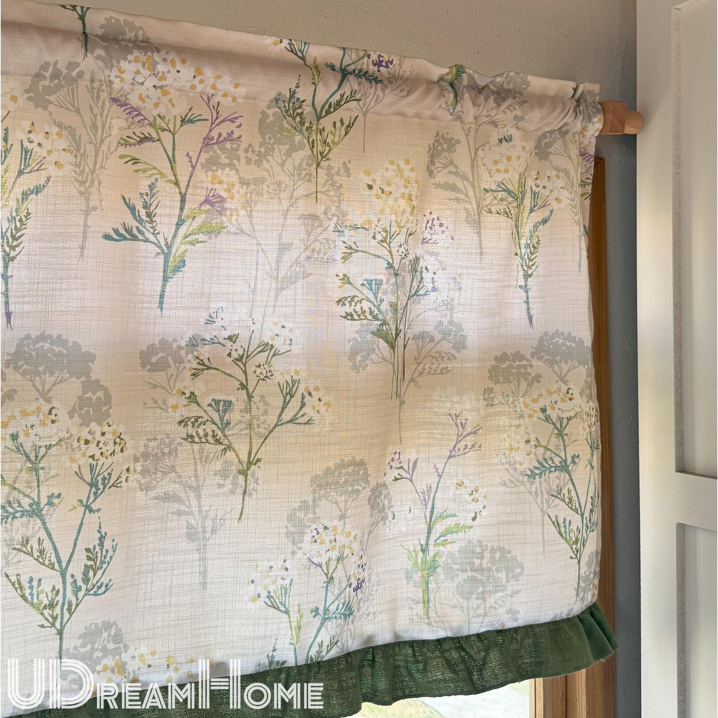 Green Leaves Short Curtains with Ruffle Edges - UDreamHome