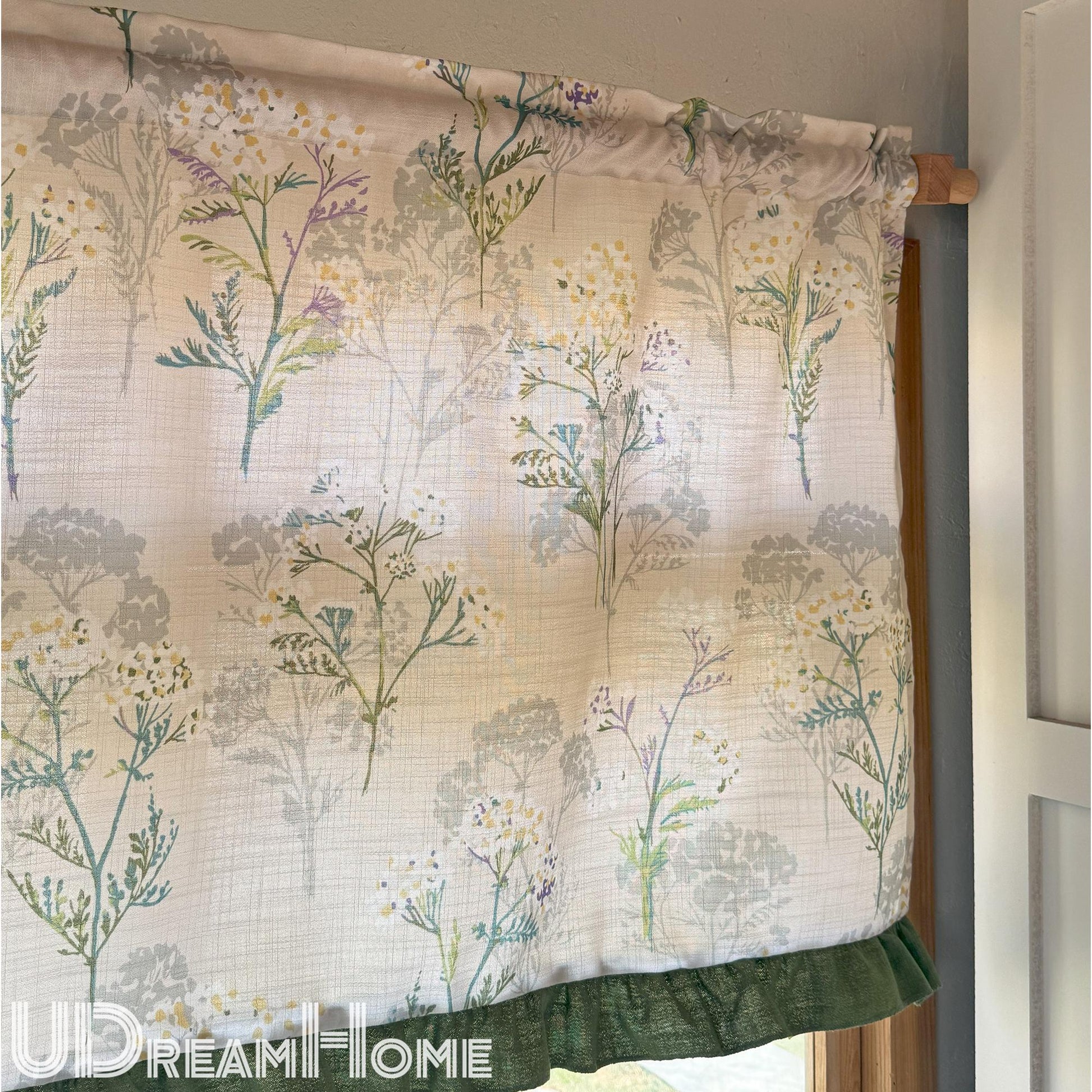 Green Leaves Short Curtains with Ruffle Edges - UDreamHome