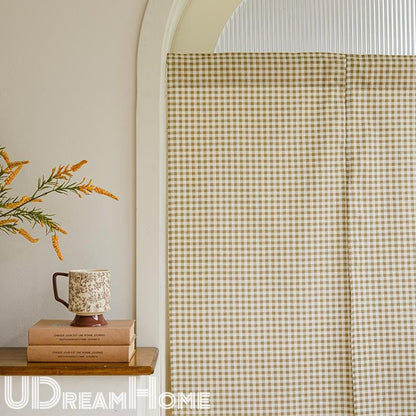 Green Plaid Cotton Linen Noren Curtain: Japanese Doorway Drape - UDreamHome
