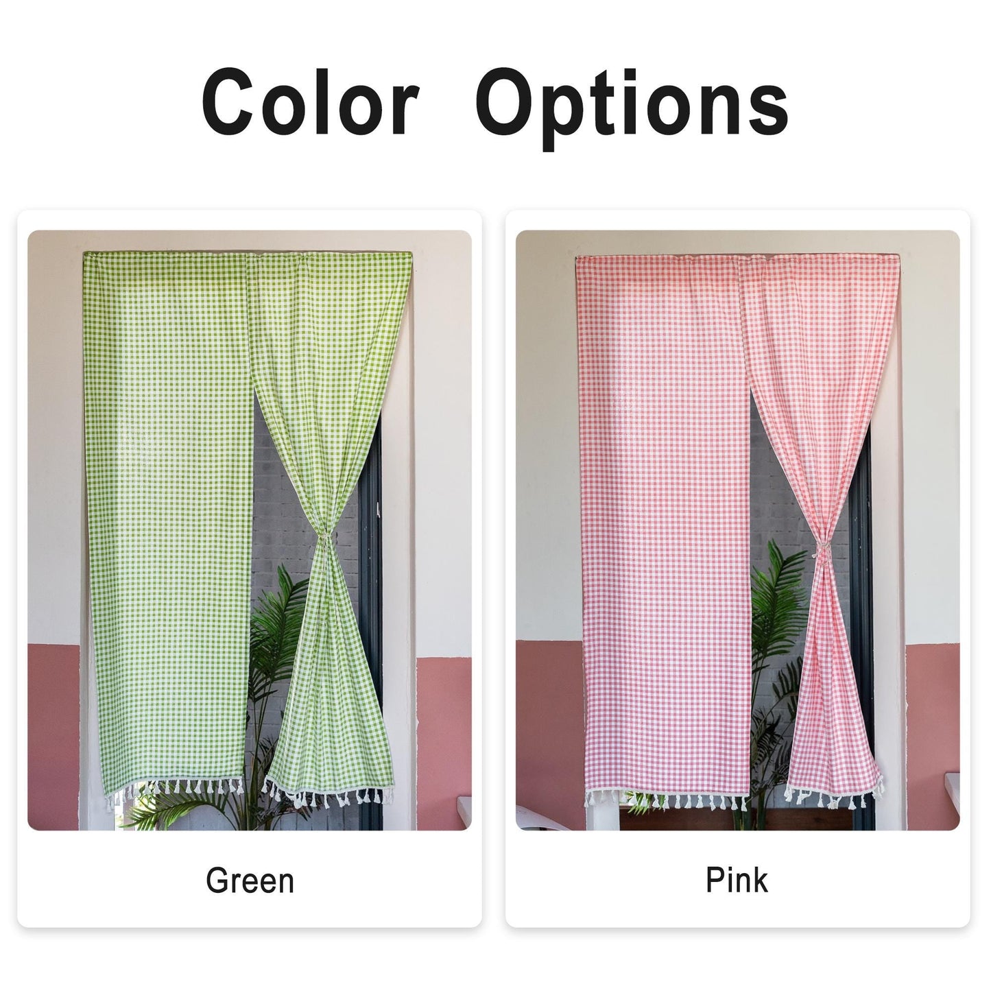 Green Plaid Cotton Linen Noren Curtain: Japanese Doorway Drape - UDreamHome