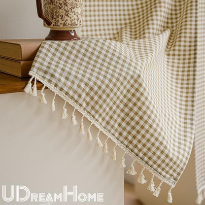 Green Plaid Cotton Linen Noren Curtain: Japanese Doorway Drape - UDreamHome