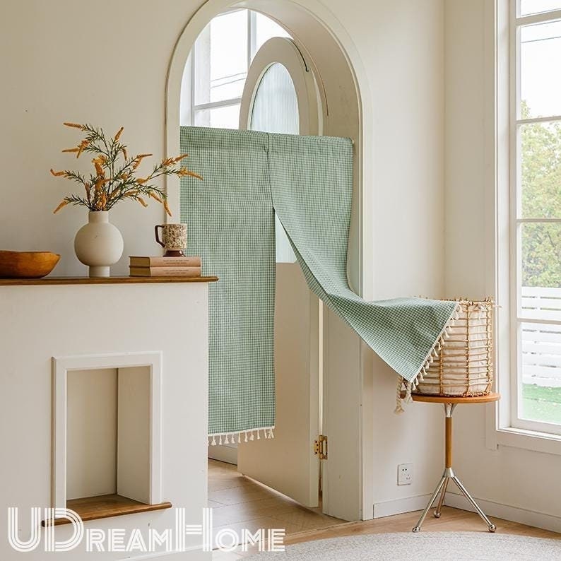 Green Plaid Japanese Noren Curtain - UDreamHome