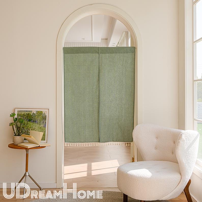 Green Plaid Japanese Noren Curtain - UDreamHome
