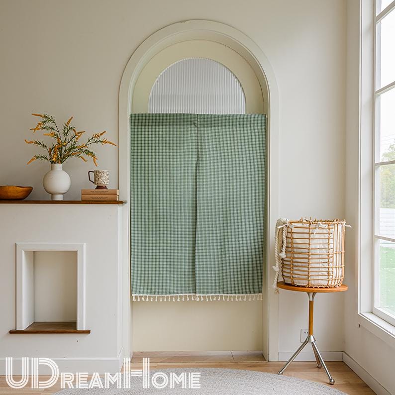 Green Plaid Japanese Noren Curtain - UDreamHome