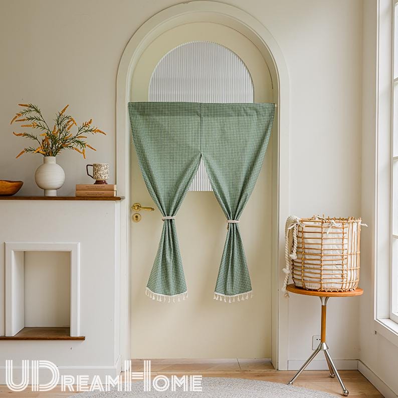 Green Plaid Japanese Noren Curtain - UDreamHome