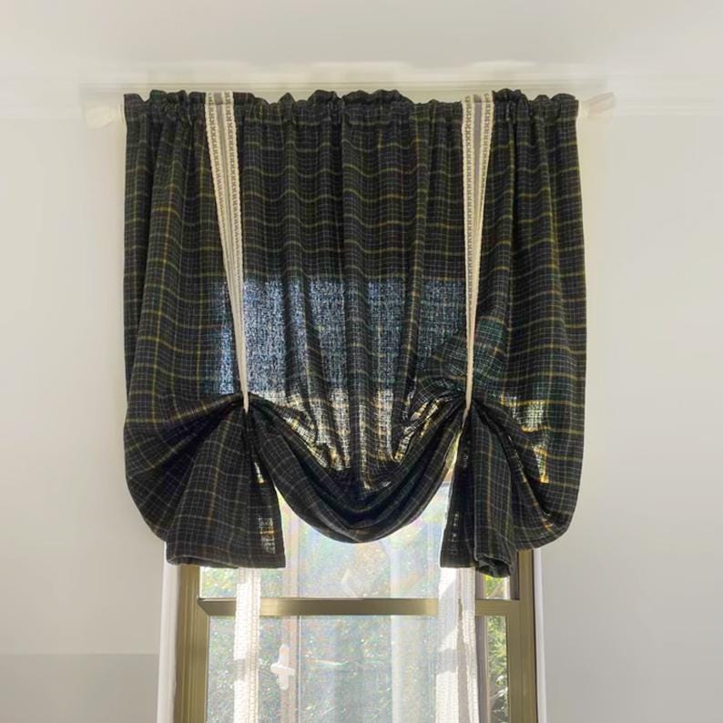 Green Plaid Tie Up Valance: Farmhouse Kitchen Curtain - UDreamHome