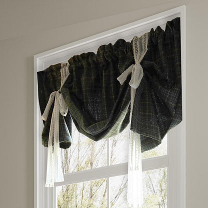 Green Plaid Tie Up Valance: Farmhouse Kitchen Curtain - UDreamHome