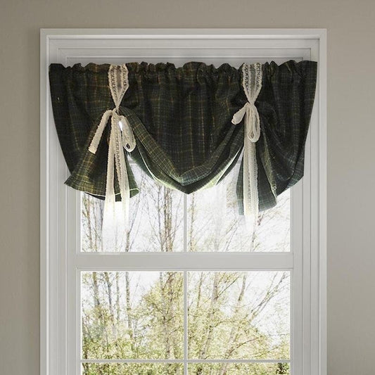 Green Plaid Tie Up Valance: Farmhouse Kitchen Curtain - UDreamHome