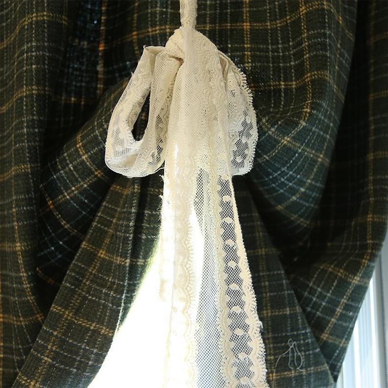 Green Plaid Tie Up Valance: Farmhouse Kitchen Curtain - UDreamHome