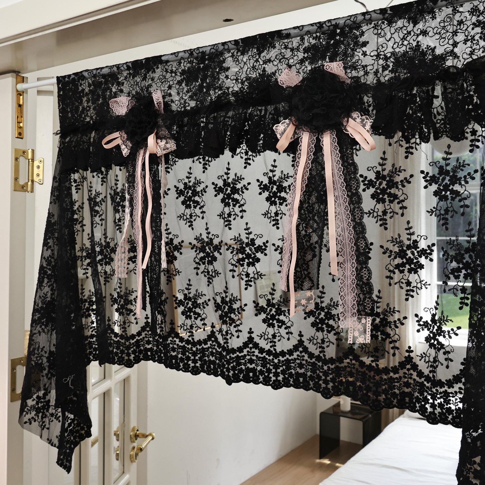 Handmade Black Lace Curtain Valance - UDreamHome