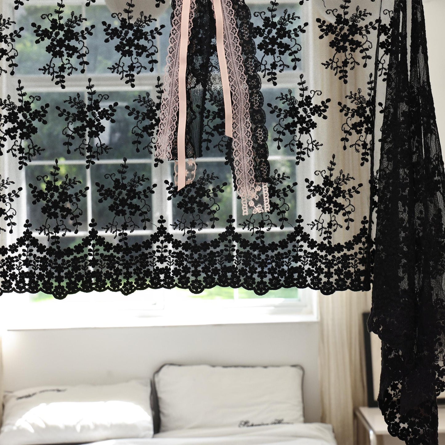 Handmade Black Lace Curtain Valance - UDreamHome