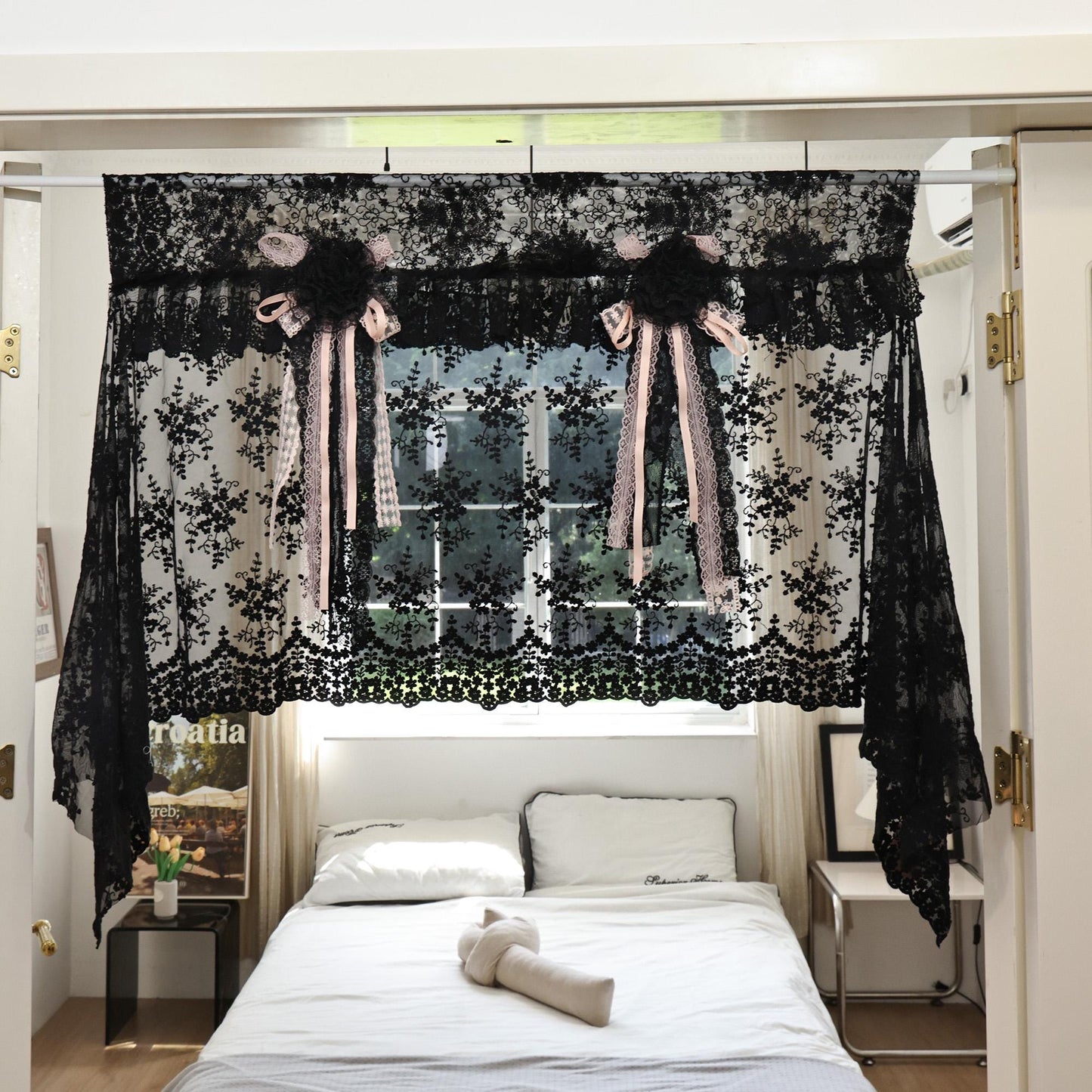 Handmade Black Lace Curtain Valance - UDreamHome