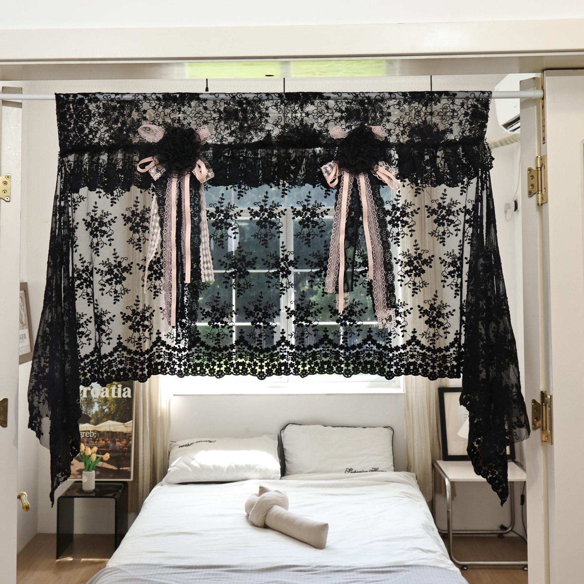 Handmade Black Lace Curtain Valance - UDreamHome