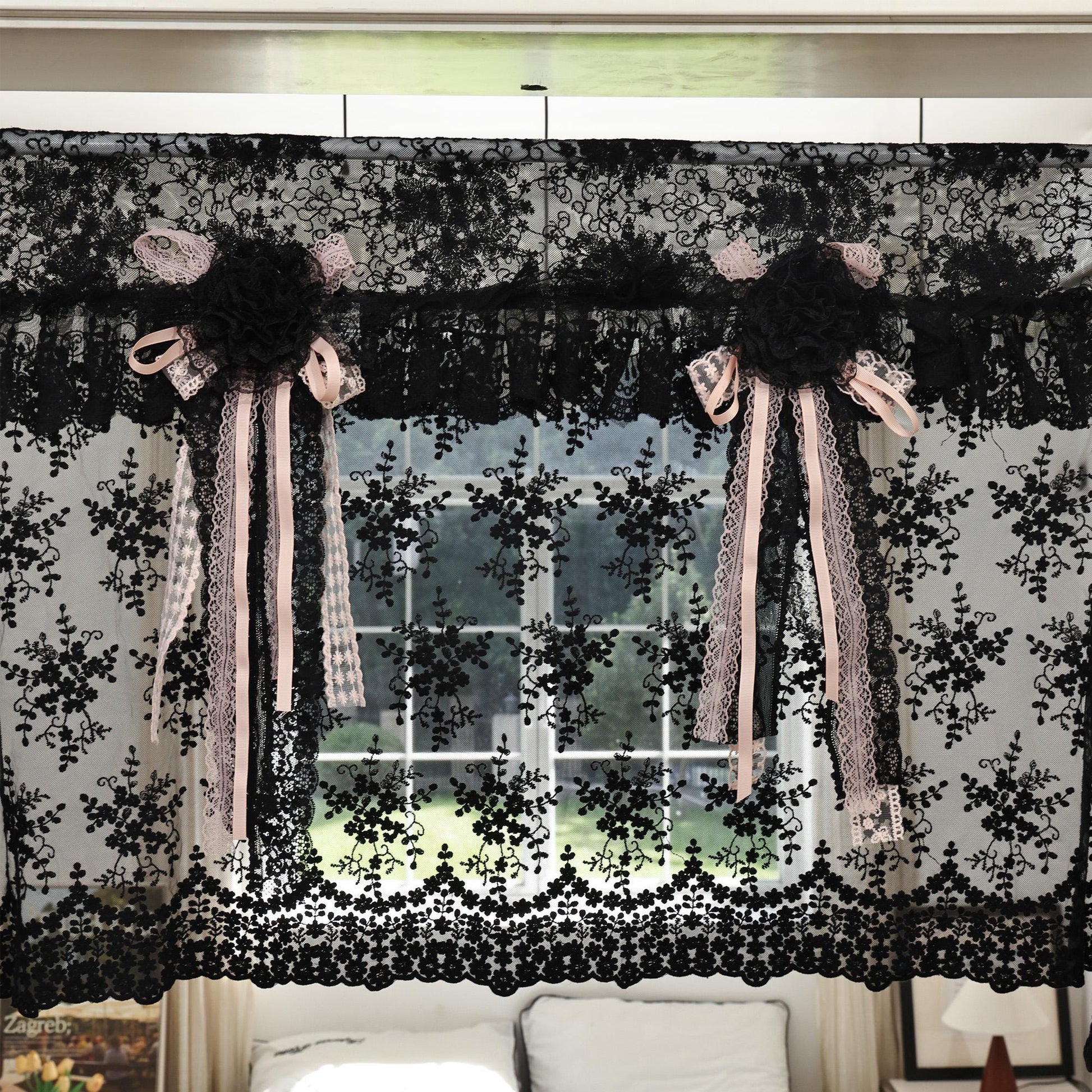 Handmade Black Lace Curtain Valance - UDreamHome