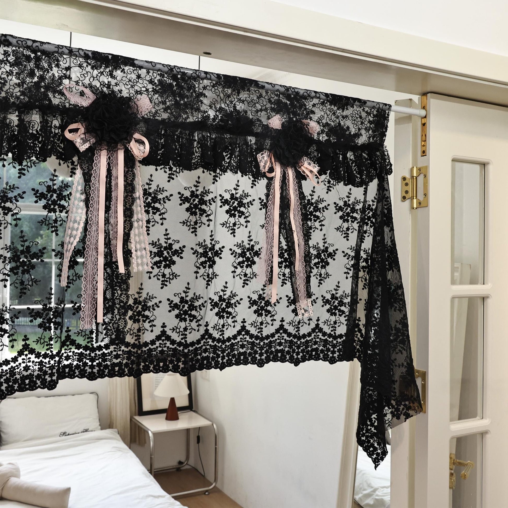 Handmade Black Lace Curtain Valance - UDreamHome
