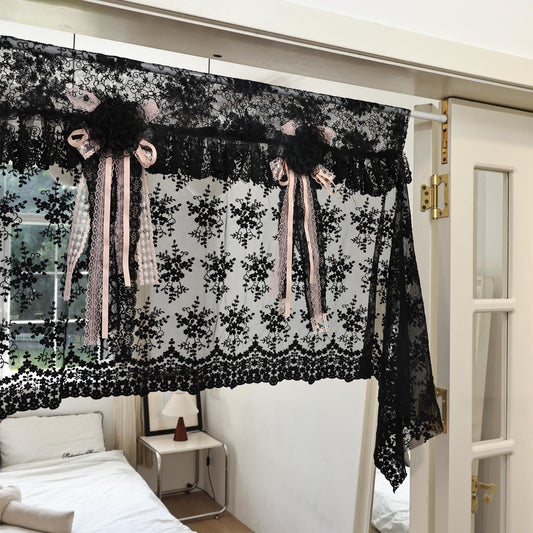 Handmade Black Lace Curtain Valance - UDreamHome