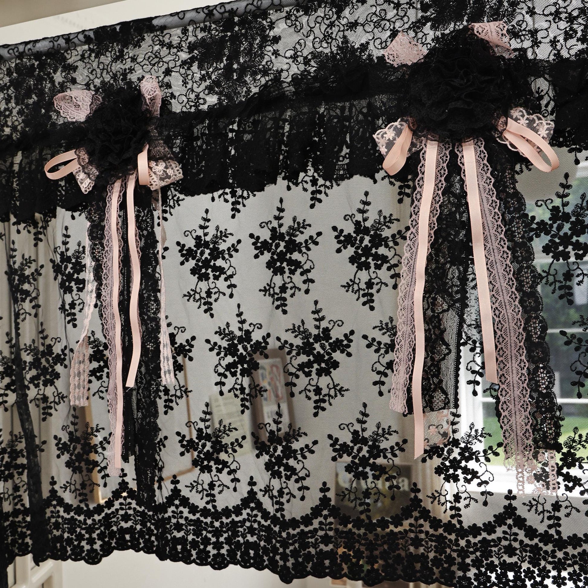 Handmade Black Lace Curtain Valance - UDreamHome