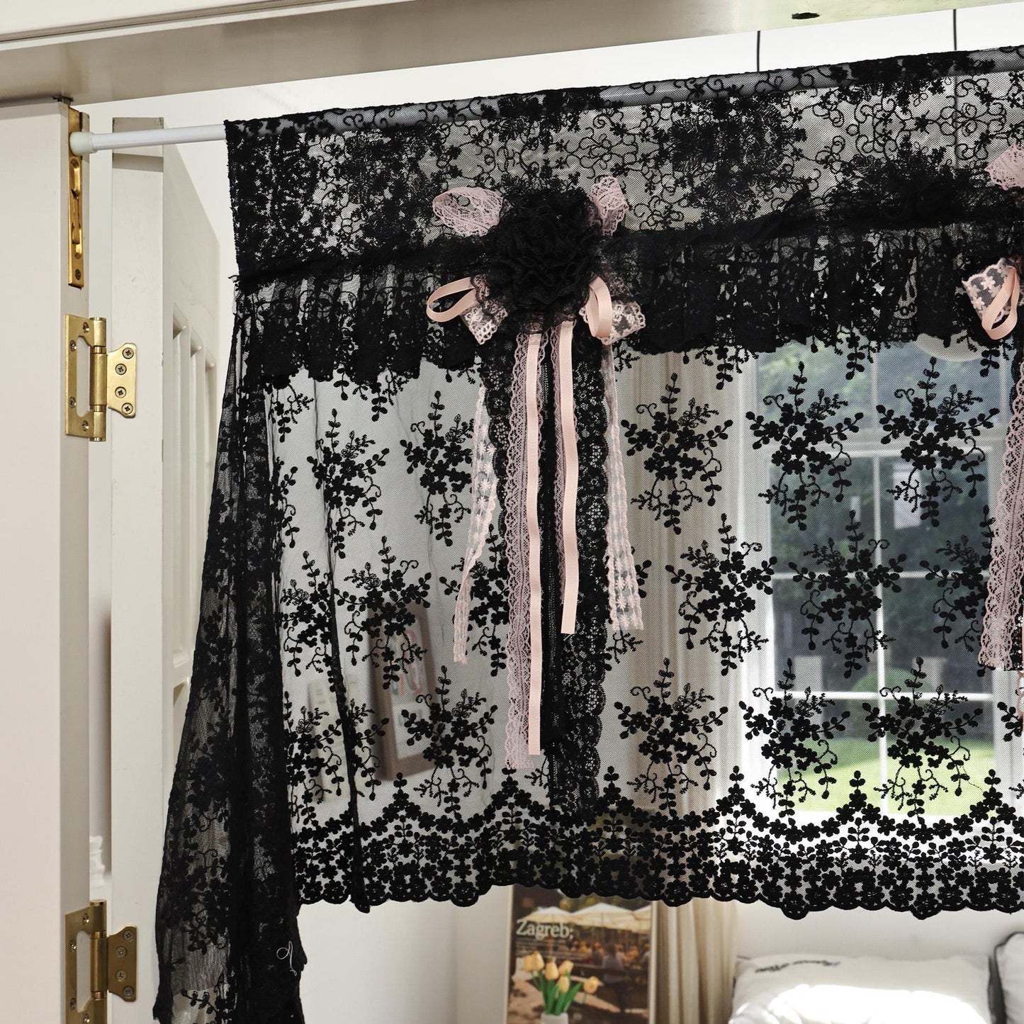 Handmade Black Lace Curtain Valance - UDreamHome