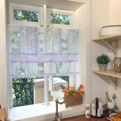 Handmade Blue & Purple Patchwork Lace Curtain Valance - UDreamHome