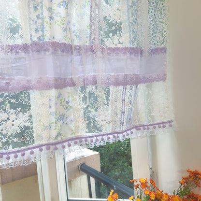 Handmade Blue & Purple Patchwork Lace Curtain Valance - UDreamHome