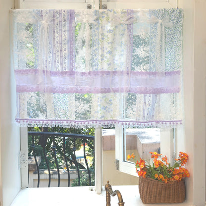 Handmade Blue & Purple Patchwork Lace Curtain Valance - UDreamHome
