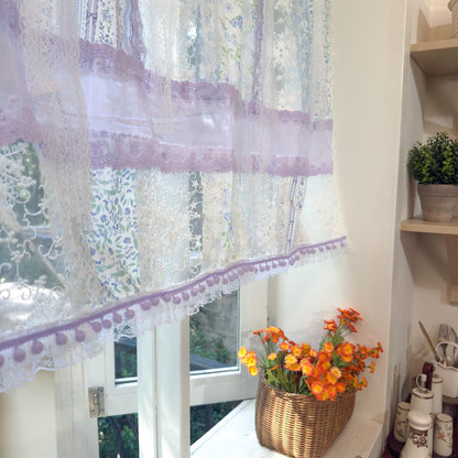 Handmade Blue & Purple Patchwork Lace Curtain Valance - UDreamHome