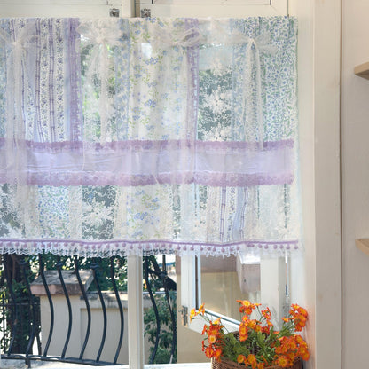 Handmade Blue & Purple Patchwork Lace Curtain Valance - UDreamHome