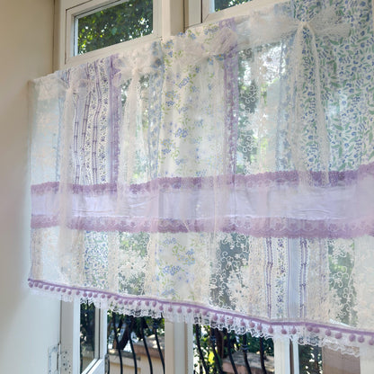 Handmade Blue & Purple Patchwork Lace Curtain Valance - UDreamHome
