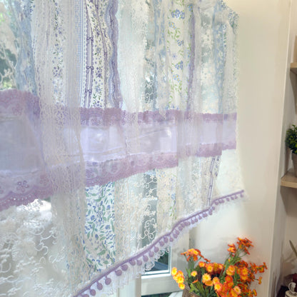 Handmade Blue & Purple Patchwork Lace Curtain Valance - UDreamHome