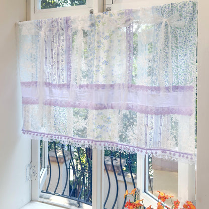 Handmade Blue & Purple Patchwork Lace Curtain Valance - UDreamHome