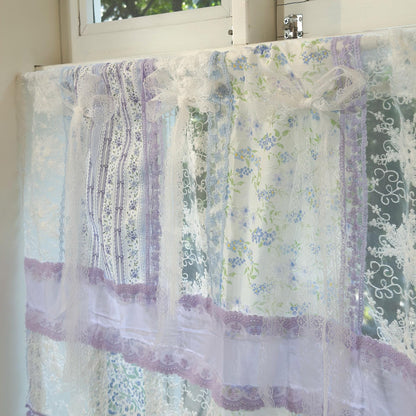 Handmade Blue & Purple Patchwork Lace Curtain Valance - UDreamHome