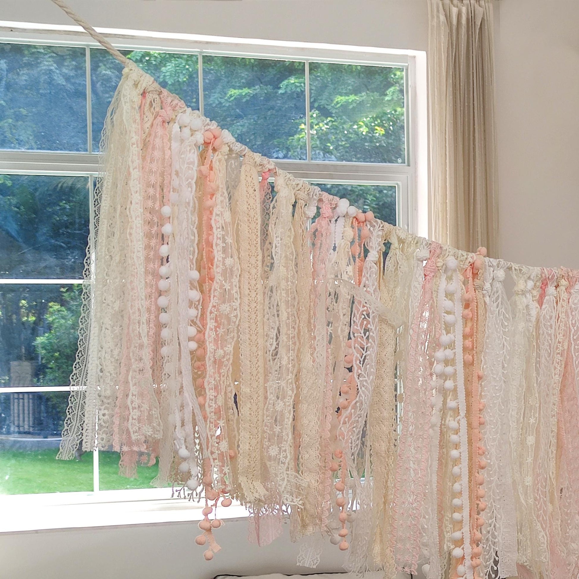 Handmade Shabby Chic Lace Garland Rustic Wedding Photo Backdrop - UDreamHome