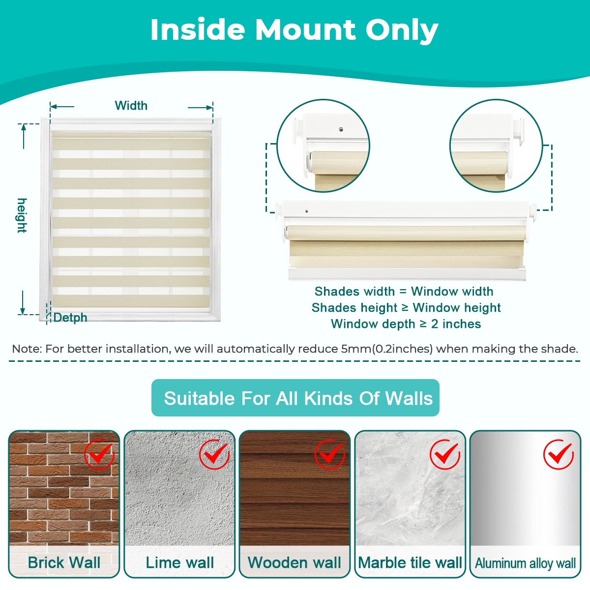 No Drill Zebra Shades, Cordless Custom Window Blinds, Dual Layer Zebra Blinds, 80% Blackout, Dual Spring Tension Installation